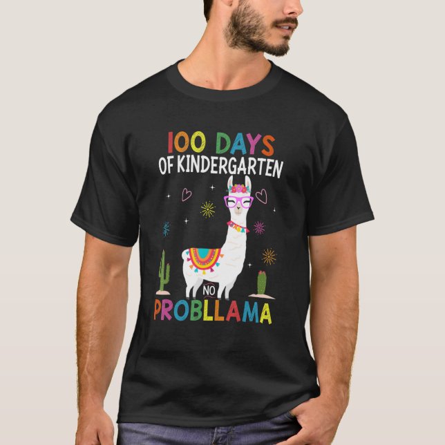 Camiseta Team Kindergarten No Prob Llama Teacher 100th Day  (Frente)