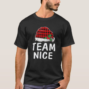 Camiseta Team Nice Santa Red Plaid Claus Christmas Pajama F