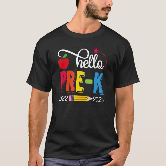 Camiseta Team Pre K Squad Hello Pré K Voltar À Escola (Frente)