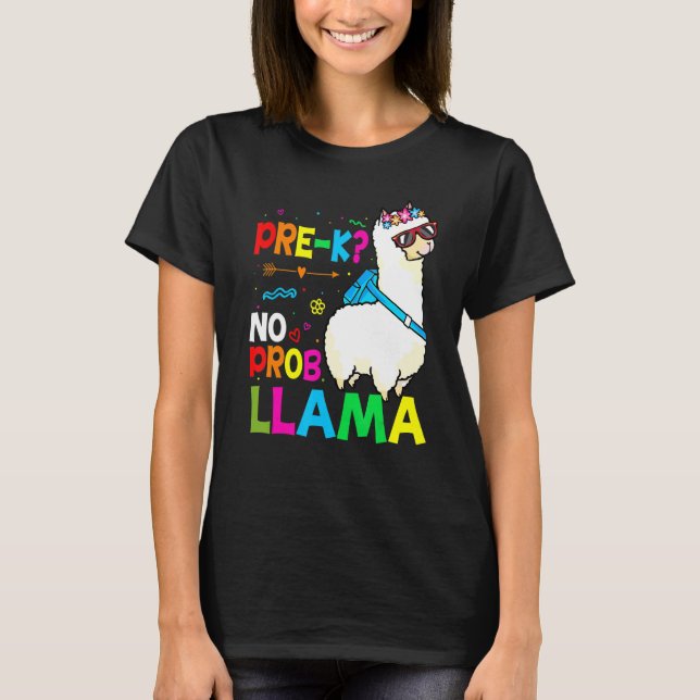 Camiseta Team Pre K Teacher Rainbow No Prob Llama 100th Day (Frente)
