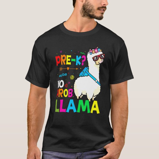 Camiseta Team Pre K Teacher Rainbow No Prob Llama 100th Day (Frente)