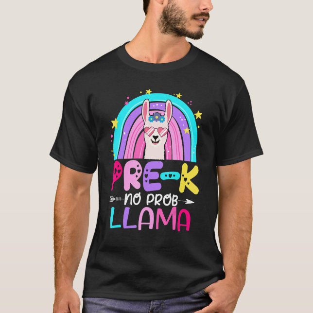 Camiseta Team Pre k Teacher Rainbow No Prob Llama 100th Day (Frente)