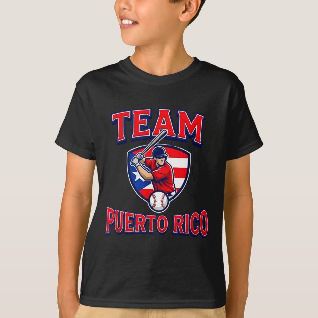 Camiseta Team Puerto Rico Baseball Flag Patriotic  (Frente)