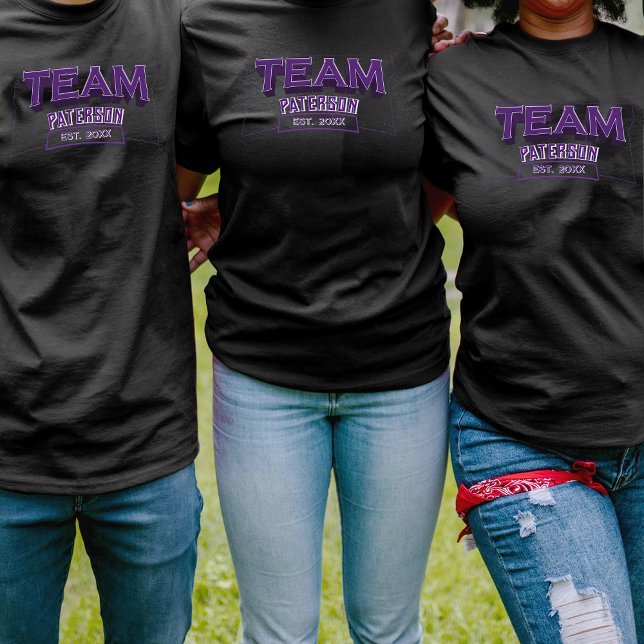 Camiseta Team Purple Family Crew Sports Custom Name Black (Criador carregado)