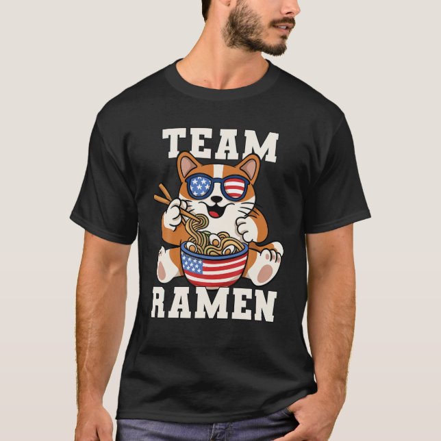 Camiseta TEAM RAMEN USA Cat Funny Kawaii Noodle (Frente)
