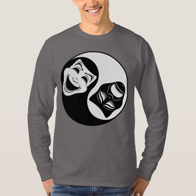 Camiseta Teatro Yin Yang Design - Máscaras de Comédia e Tra (Frente)