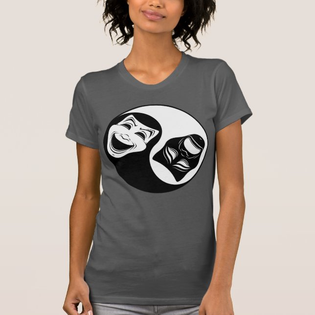 Camiseta Teatro Yin Yang Design - Máscaras de Comédia e Tra (Frente)