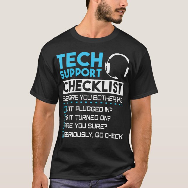 Camiseta Tech Support Checklist Funny Sysadmin Gift  (Frente)