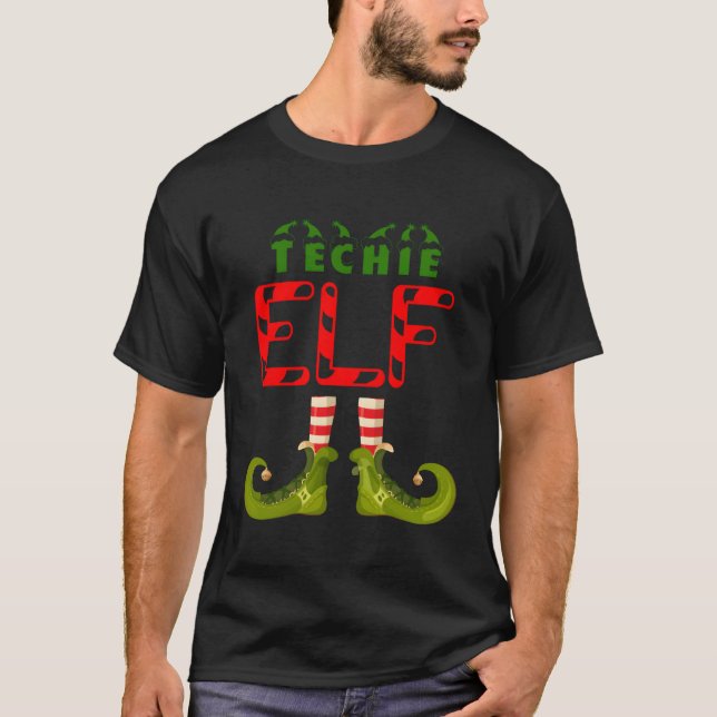 Camiseta Techie Elf Funny Group Correspondendo Pijamas Fami (Frente)