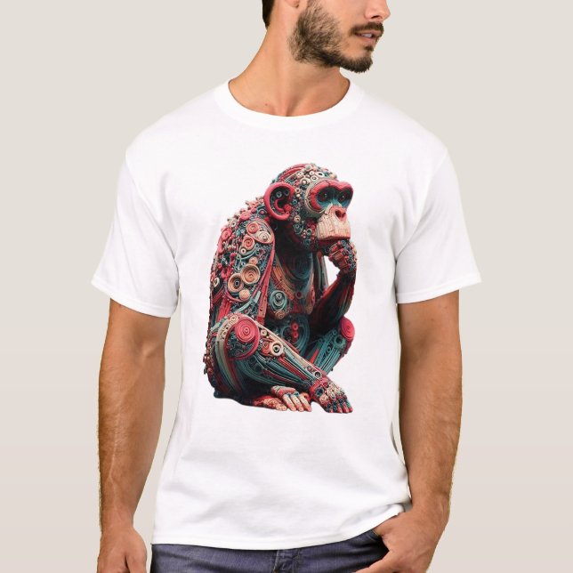 Camiseta Techno Chimp: Arte Mecânica Vibrante (Frente)