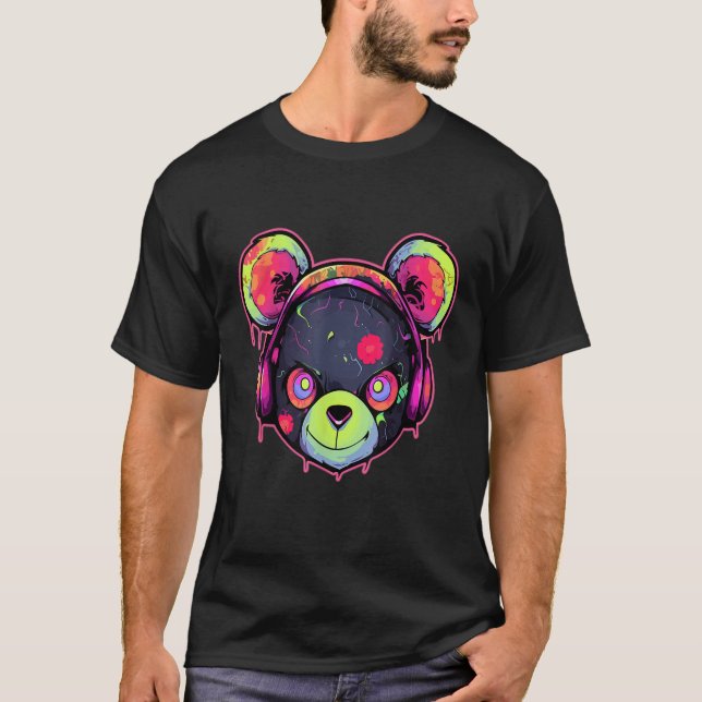 Camiseta Techno DJ Bear Trippy EDM Festival de Verão (Frente)