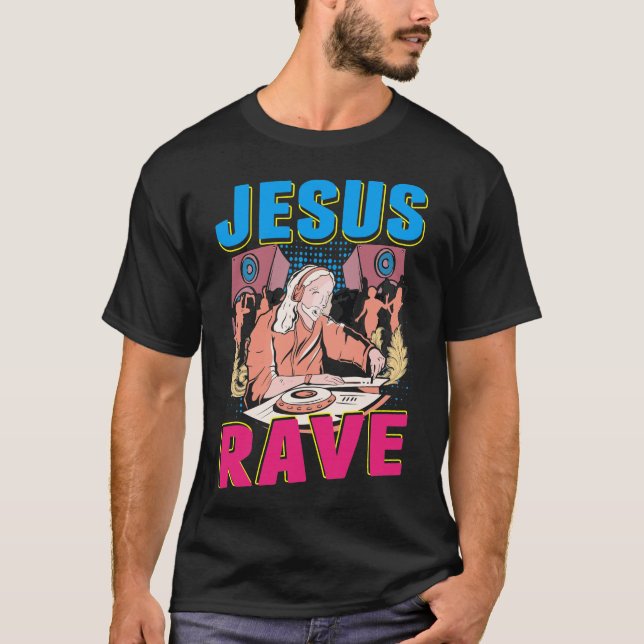 Camiseta Techno Jesus Religião Retrô Música Eletrônica Baix (Frente)