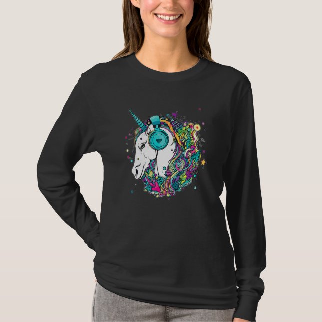 Camiseta Techno Unicorn Dj Music  EDM Festival (Frente)