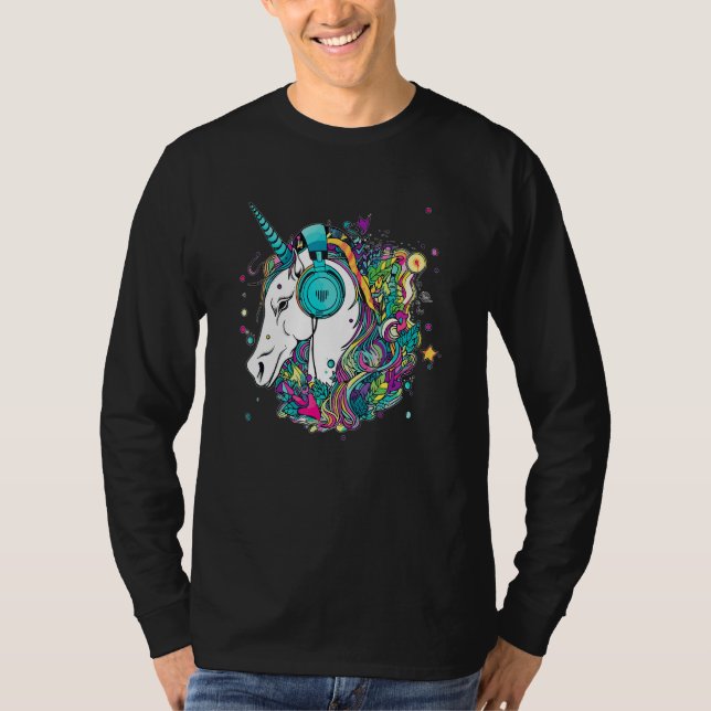 Camiseta Techno Unicorn Dj Music  EDM Festival (Frente)