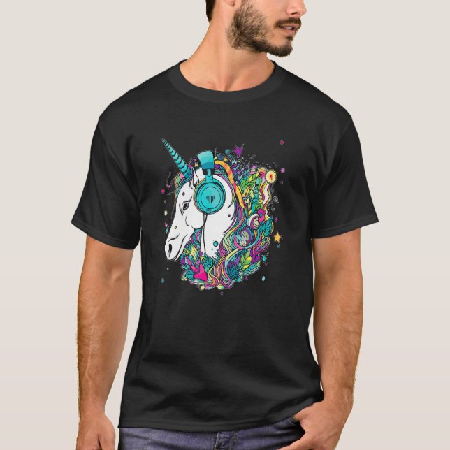 Camiseta Techno Unicorn Dj Music  EDM Festival (Frente)