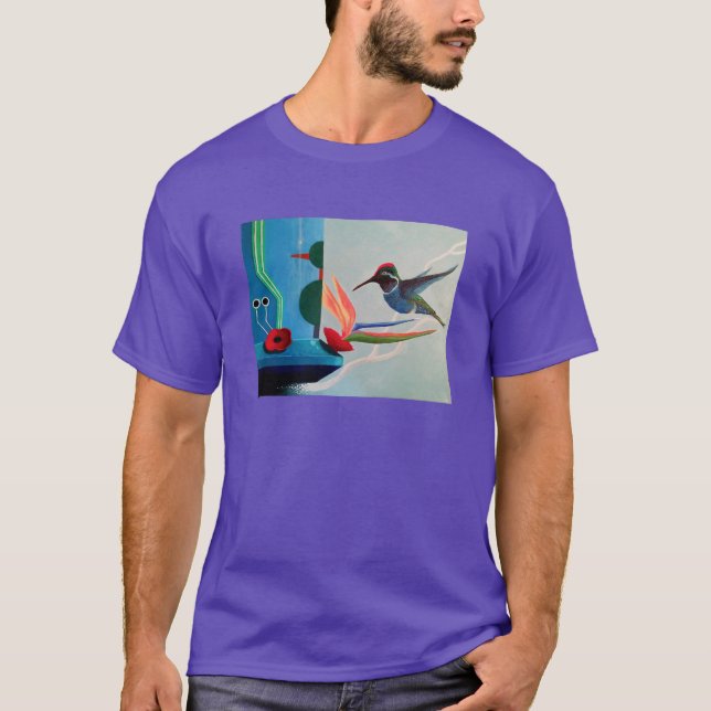 Camiseta Technobird - Beija-flor e justaposição tecno (Frente)