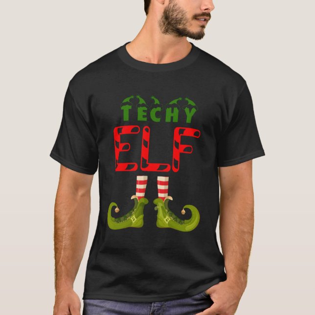 Camiseta Techy Elf Funny Group Correspondente a pijamas da  (Frente)