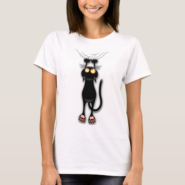Camiseta Tecido de Arranque de Caracteres Engraçado de Cat (Frente)