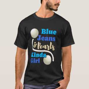 Camiseta Tecido de Denim Calças Jeans Azuis Pérolas Amante 