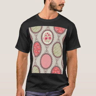 Camiseta Tecido de Vintage: Design sem costura de patch.