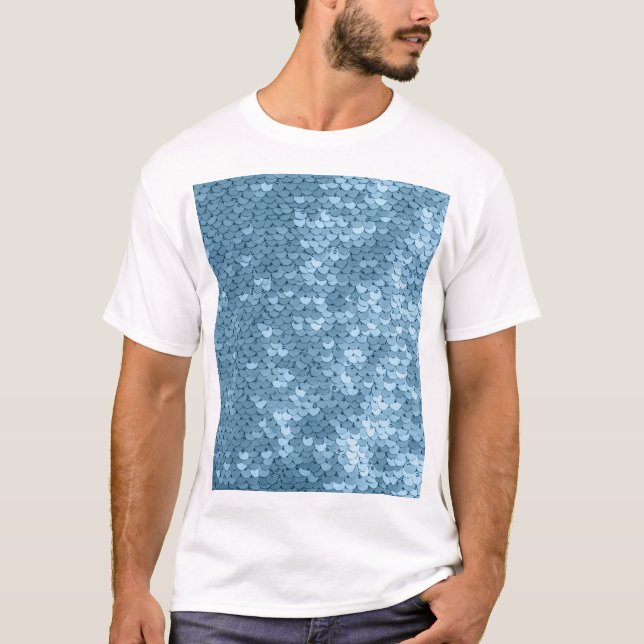 Camiseta Tecido Sequin: Shimmer Azul Céu. (Frente)