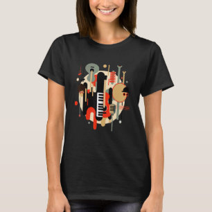 Camiseta Teclado de Guitarra Tambor e Trompete