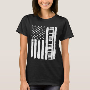 Camiseta Teclado de Piano EUA Bandeira Americana Patriótico