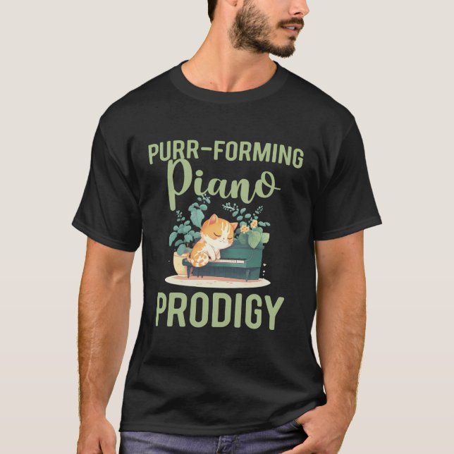 Camiseta Teclado Gato-Lover do Piano Player Clássico (Frente)