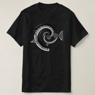 Camiseta Teclas de Piano Espiral de DNA Esqueleto Mão Arte