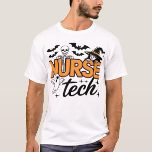 Camiseta Técnico de Enfermagem - Halloween - com esqueleto,