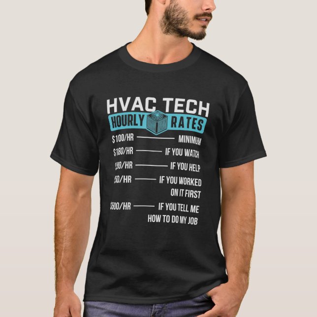 Camiseta Técnico HVAC com Taxa Horária Funny HVAC Tech AC (Frente)