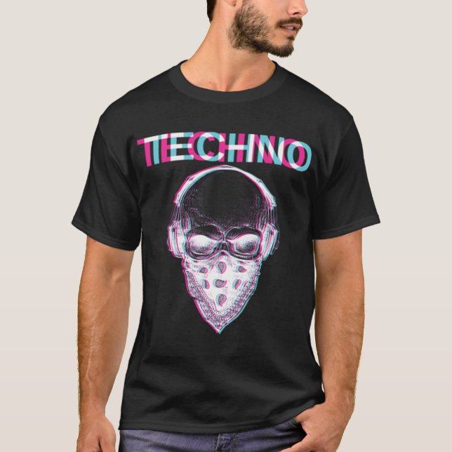 Camiseta Tecno Skull Glitch Trippy EDM Rave Hardstyle Gift (Frente)
