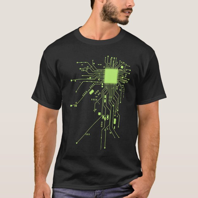 Camiseta Tecnologia de CPU Nerd Informativo sobre Chip de C (Frente)