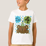 Camiseta Teddy Bear 4th Birthday T-shirts e presentes<br><div class="desc">Teddy Bear 4th Birthday T-shirt com um adorável urso marrom a vestir um chapéu de festa,  muitas bolinhas azuis e verdes,  e balões com texto que diz "Eu tenho 4"!</div>