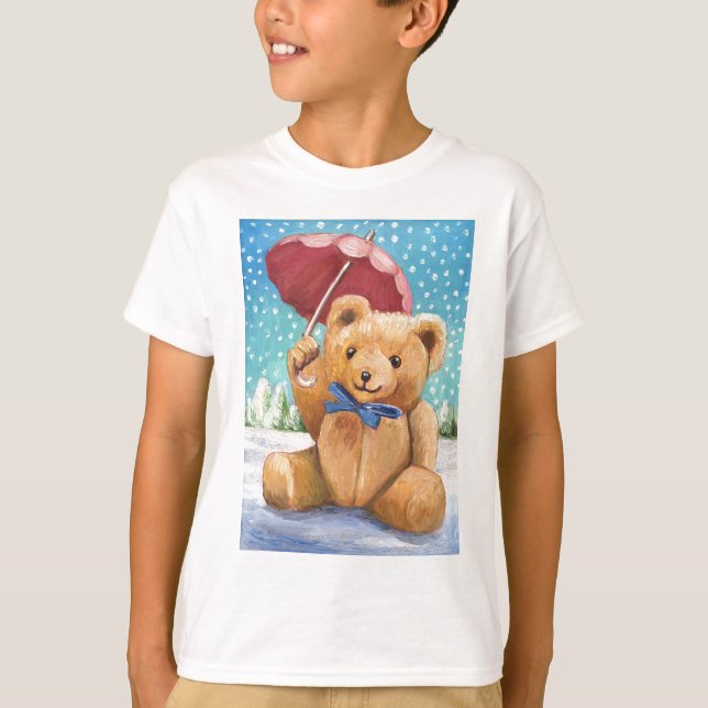 Camiseta Teddy Bear com Parasol no Natal (Frente)