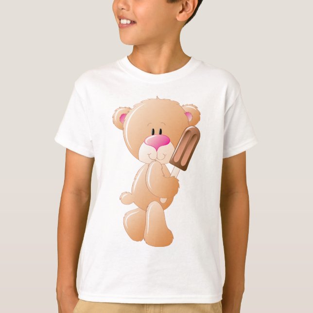 Camiseta Teddy Bear Holding Chocolate Ice Cream Popsicle (Frente)