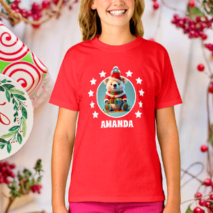 Camiseta Teddy Bear Natal Crianças Personalizadas Vermelho
