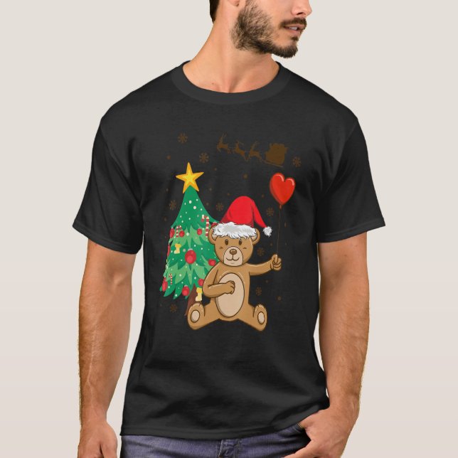 Camiseta Teddy Bear Santa Hat Christmas Tree Pajama Cute X  (Frente)