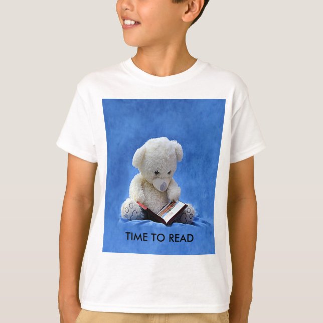 Camiseta Teddy Bear Time to Read Blue Stuffed Animal, ZKOA (Frente)