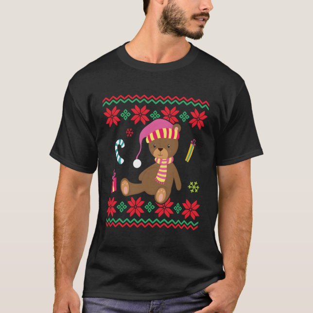 Camiseta Teddy Bear Ugly Natal Feriado Louco do Natal (Frente)