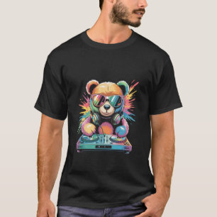Camiseta Teddybear DJ nos toca-discos Sintetizador EDM Rave