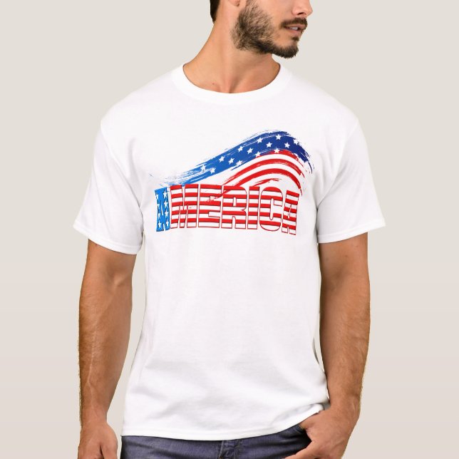 Camiseta Tee básico masculino - Estrelas da AMÉRICA Stripes (Frente)