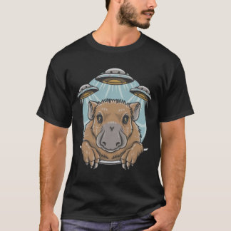Camiseta Tee Capybara Selfie, Gráfico Engraçado, com OVNIs