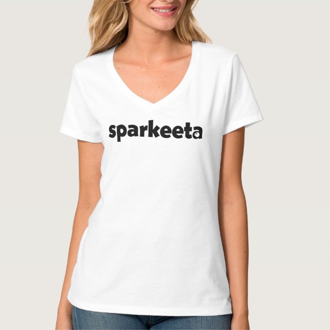 Camiseta Tee Clássica do Pescoço V das Mulheres Sparkeeta (Frente)