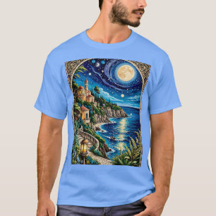 Camiseta Tee Costeira Moonlit do Mediterrâneo