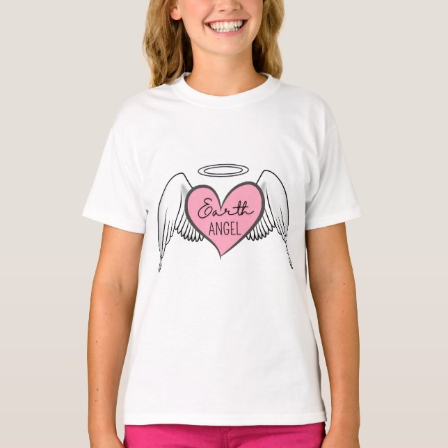 Camiseta Tee da Earth Angel Girl - Coração, Asas e Halo (Frente)