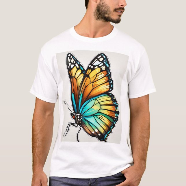 Camiseta Tee de Arte da Borboleta Vibrante - Abraça o Colo  (Frente)