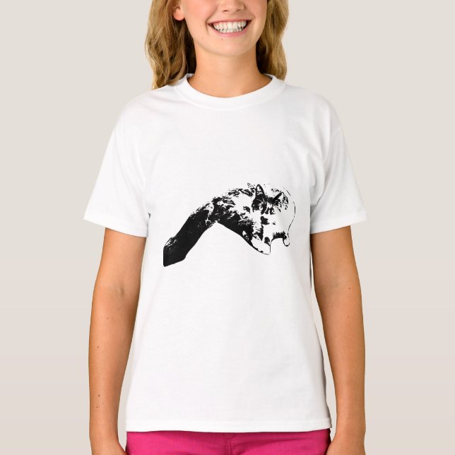 Camiseta Tee De Arte De Gato Longo E Dramático (Frente)