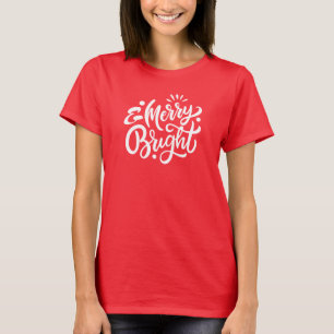 Camiseta Tee de feliz e Brilho Moderno do Natal Vermelho