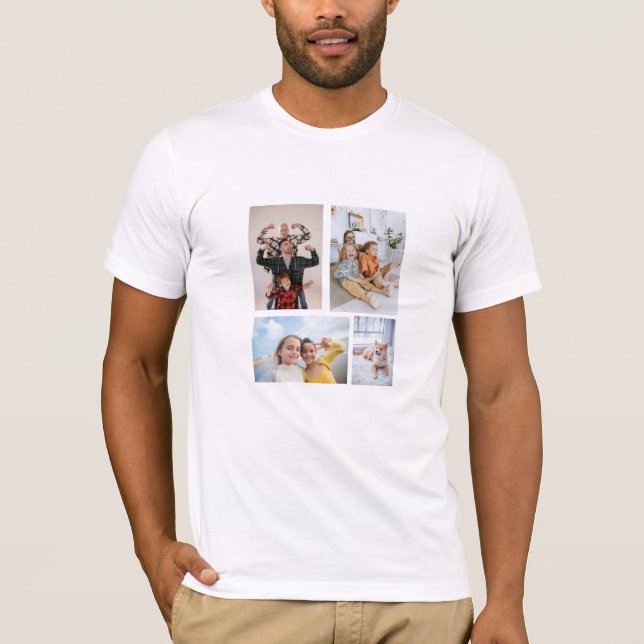 Camiseta Tee de Fotos da Família Personalizada, 4 Colagem d (Frente)